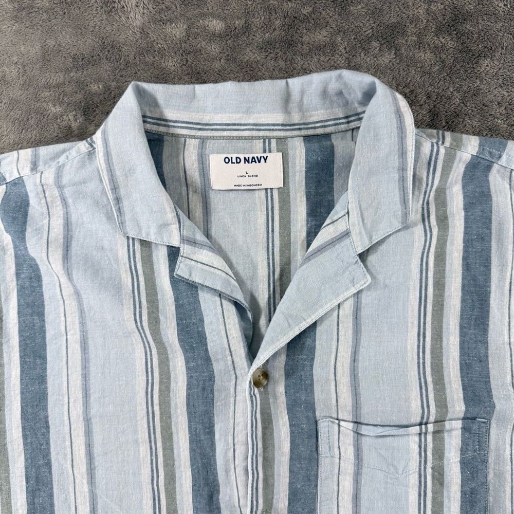 Old Navy Mens Short Sleeve Camp Collar Pocket Shirt Striped Linen Blend Large
